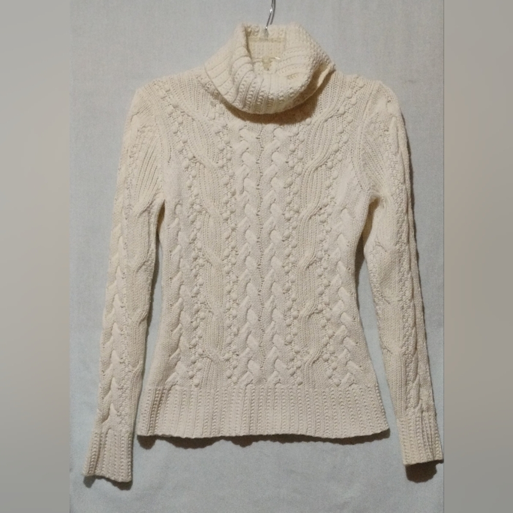 Banana Republic Ivory Cable Knit Turtleneck Sweater
